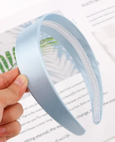 Miniatura 7 de Wecoe Diadema azul bebé de 1.6 pulgadas de ancho, diadema de satén de seda para mujer, antideslizante, a la moda, banda lisa para el cabello