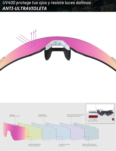 Miniatura 7 de OULAIQI Gafas de sol de ciclismo, polarizadas, para hombres y mujeres, con 1 lente o 3 lentes intercambiables, gafas de béisbol Rosa