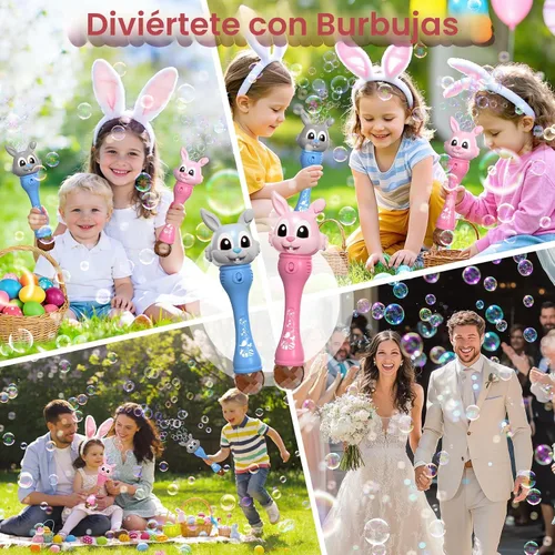 Miniatura 4 de Máquina de burbujas para niños, paquete de 2 varitas de burbujas de conejo, soplador automático de burbujas de conejo, juguetes de burbujas