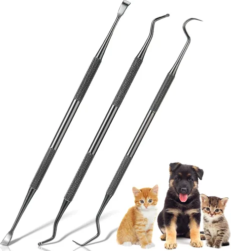 Hotop 3 piezas de raspador dental y raspador de dientes de acero inoxidable de doble cabeza herramienta de eliminación de tarter raspador de dientes