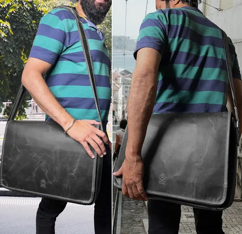 Miniatura 7 de Bolso de mensajero de cuero para hombre, 16 pulgadas, de grano completo, para laptop, vintage, cruzado, oficina, bolso de viaje