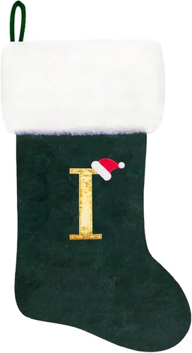 Miniatura 40 de Calcetines de Navidad bordados de 20 pulgadas con monograma, terciopelo negro con puño de felpa blanca supersuave, adornos clásicos para decoración