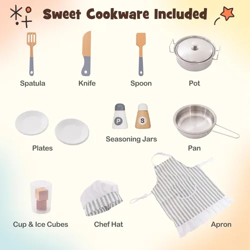 Miniatura 6 de HONEY JOY Juego de Cocina de Esquina para Niños, Cocina de Juego de Madera Definitiva para Niños Pequeños, Lavadora, Máquina de Hielo, Fregadero