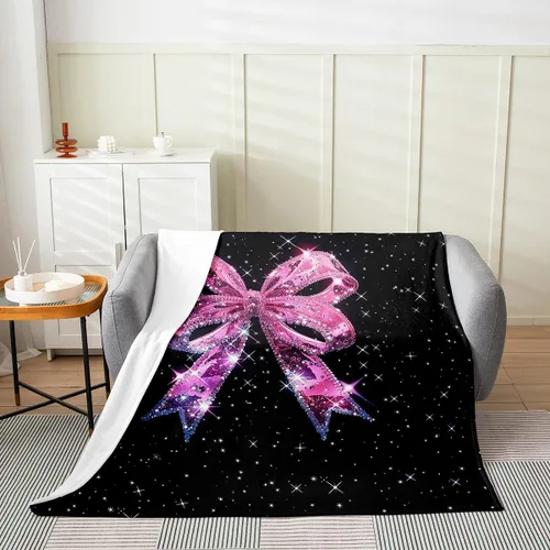 Miniatura 10 de Erosebridal Black Ribbon Bow Fleece Throw Blanket 40"x50" - Ultra-Soft for Couch Sofa Bed,Geometric Stripes Flannel Blanket,Princess Style Bowknot