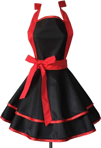 Miniatura 8 de Hyzrz lindos delantales de algodón hechos a mano estilo retro en negro para mujeres y niñas, delantal de cocina para pasteles, delantal de cocina
