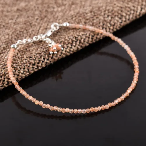Miniatura 81 de Natural Gemstone Micro Round Beads Dainty Choker Bangle Bracelet, Handmade Jewelry for Women, Healing Chakra Crystals Silver Plated Chain 8 inch