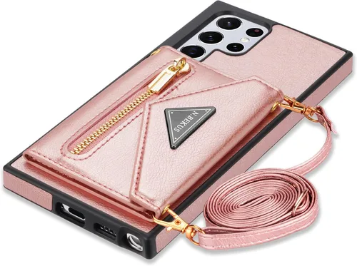 Miniatura 9 de Funda tipo cartera cruzada de piel sintética para Samsung Galaxy S22 Ultra 5G, 6.8 pulgadas, tarjetero, monedero con cremallera y soporte (negro)