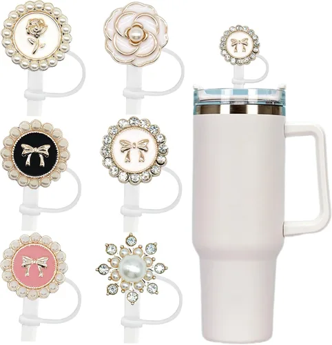 Funda de popote para vaso Stanley de 40 onzas, 30 onzas, perlas brillantes, bonitos accesorios de taza de silicona a prueba de fugas reutilizables