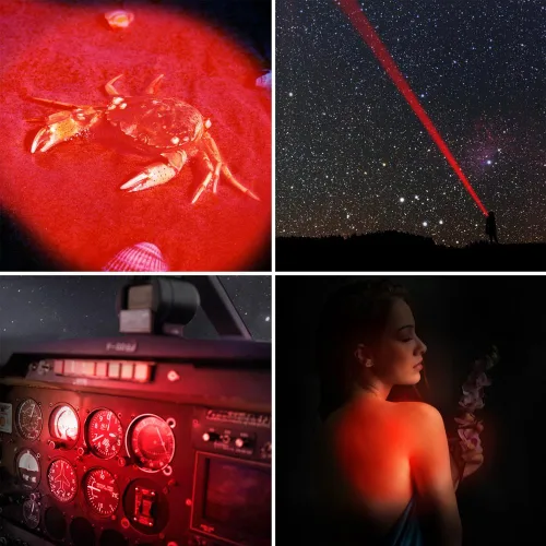 Miniatura 3 de Linterna de luz roja de atenuación continua, pureza alta de 620nm-630nm, brillo ajustable y enfoque para observación nocturna, astronomía, aviación