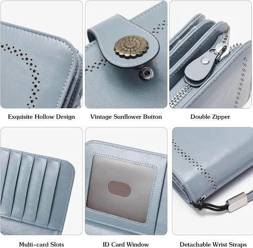 Miniatura 6 de BOSTANTEN Bolso de mano de piel para mujer, grande, con bloqueo RFID, color azul