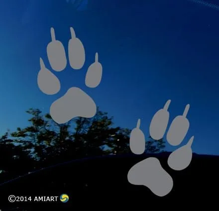 Miniatura 2 de Adhesivo adhesivo AMIART® con estampado de patas de lobo, 2 huellas de patas blancas, tamaño real de huellas de lobo, adhesivo para ventana