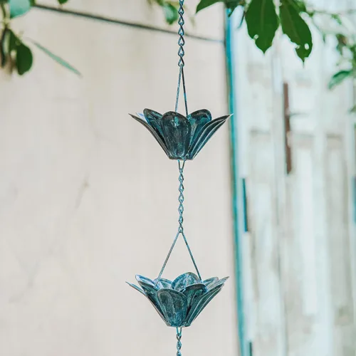 Miniatura 7 de Topadorn Cadena de lluvia decorativa de 8.5 pies, cadena colector de lluvia de 102 pulgadas para aleros de casa, jardín y hogar, diseño de copas