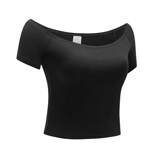 Miniatura 3 de OThread & Co. Blusa corta de manga corta con hombros descubiertos para mujer, cómoda, básica, con capa elástica
