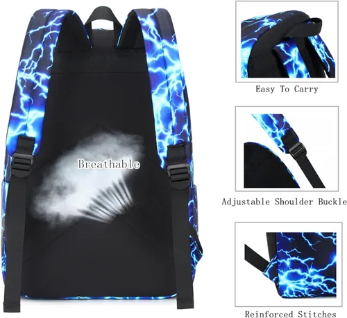 Miniatura 5 de Mochila escolar para niños de mezhsa, para primaria y secundaria, tipo rayo, para portátil, adolescente, impermeable, ligera, 43 cm, 1-azul