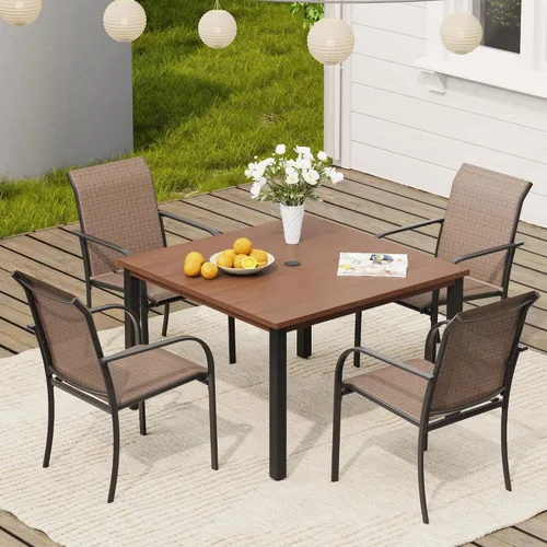 Miniatura 10 de VICLLAX Juego de 2 sillas de patio pequeñas para exteriores, juego de sillas apilables para patio y mesa de comedor cuadrada para porche delantero