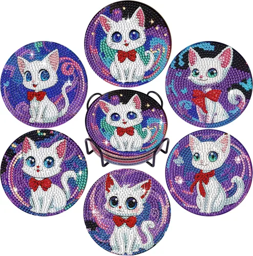 Miniatura 18 de Leatrice 6 piezas de posavasos de arte de diamante pequeños kits de pintura de diamante para adultos con puntos de diamante redondos, taladro