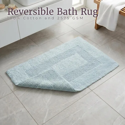 Miniatura 5 de Lavish Home, tapete de baño larga, reversible, 100 % algodón, 2 unidades Espuma de mar