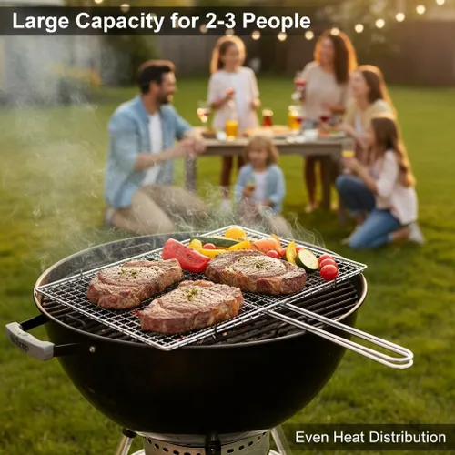 Miniatura 5 de Yardwe Cesta de parrilla para barbacoa al aire libre, estante de acero inoxidable para verduras, camarones y carne, soporte portátil de malla