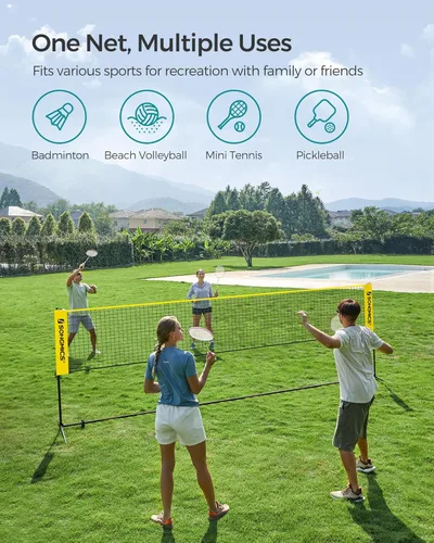 Miniatura 2 de SONGMICS - Red de bádminton ajustable en altura, red de voleibol, red de pickleball para tenis junior, niños, cancha interior y exterior, red