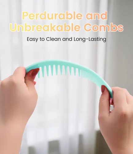 Miniatura 5 de Juego de 6 peines profesionales para el cabello para mujeres y hombres, cola de rata, peines de dientes anchos y finos para cabello rizado, Verde