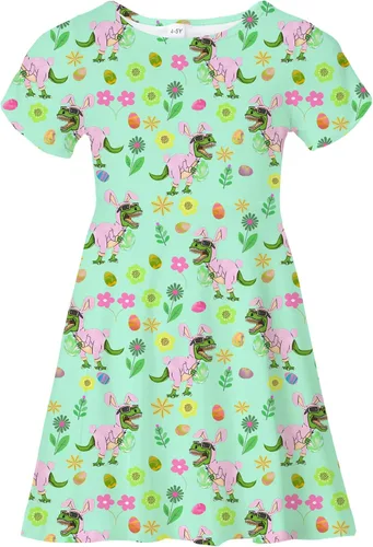 Miniatura 17 de Vestidos para niñas con estampado lindo, de manga corta, vestidos casuales de verano para niñas de 4 a 10 años