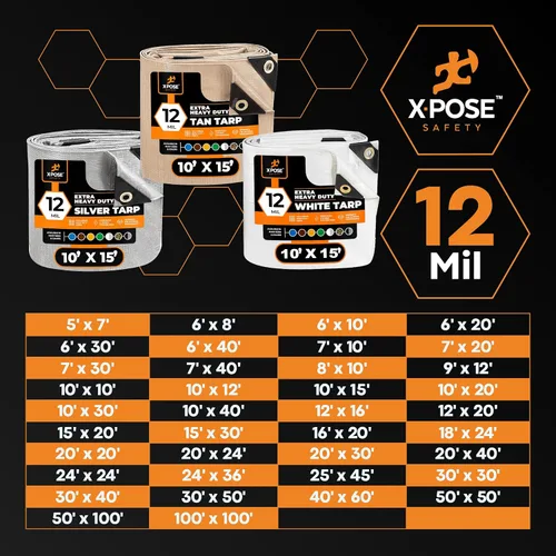 Miniatura 8 de Lona protectora Xpose Safety multiusos, de poliéster blanco, resistente, resistente al agua, resistente a la intemperie, resistente a rasguños
