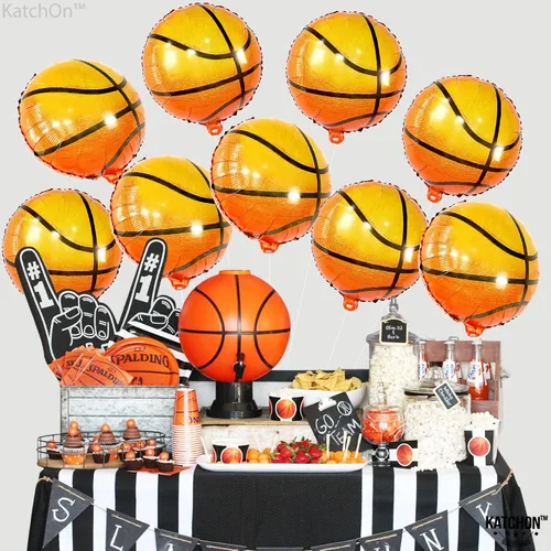 Miniatura 5 de KatchOn, Globos de baloncesto grandes de papel de aluminio color naranja, 18 pulgadas, paquete de 10 unidades, decoraciones de baloncesto