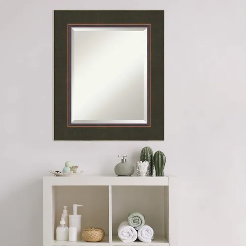 Miniatura 6 de Amanti Art Espejo de baño de bronce para sobre fregadero, espejo rectangular de bronce milano de 27 x 23 pulgadas, marco de madera pequeño casual