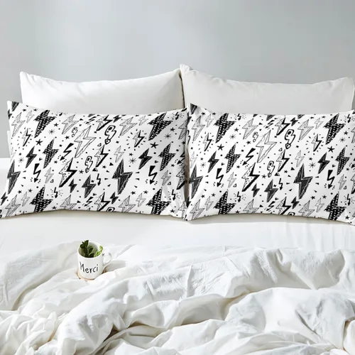 Miniatura 6 de Juego de sábanas bajeras para juegos tamaño individual, juego de ropa de cama con grafiti Lightning Strike para niños, adolescentes, decoración