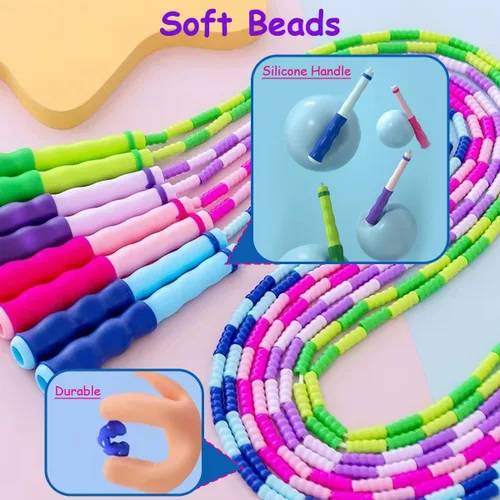 Miniatura 2 de Cuerda de saltar para niños, niñas y niños, cuerdas de saltar suaves con cuentas, cuerda de saltar ajustable, cuerda segmentada sin enredos