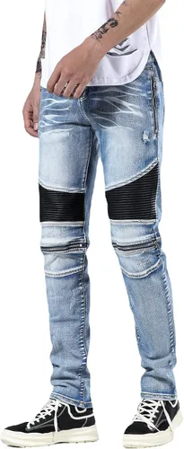 Miniatura 3 de Skinny Slim Fashion - Jeans elásticos de motociclista de Hip Hop con agujeros rectos rasgados.