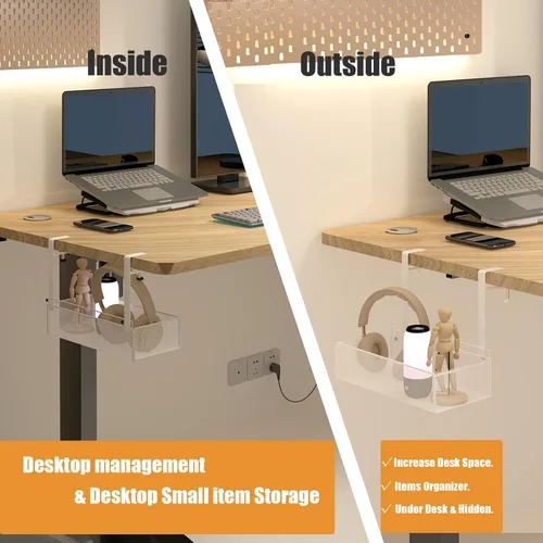 Miniatura 3 de orbixa Organizador de almacenamiento para debajo del escritorio, malla de metal 3 en 1, almacenamiento lateral de escritorio, uso en el escritorio