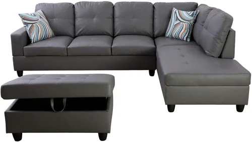 Miniatura 2 de Lifestyle Furniture Juego de sofá de lujo ligero para sala de estar, juego de tres piezas, sofá de cuero artificial, silla otomana