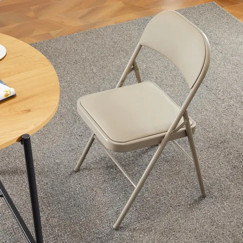 Miniatura 9 de DUMOS Paquete de 12 sillas plegables acolchadas de cuero, asiento comercial apilable portátil para interiores y exteriores con marco de acero, Caqui