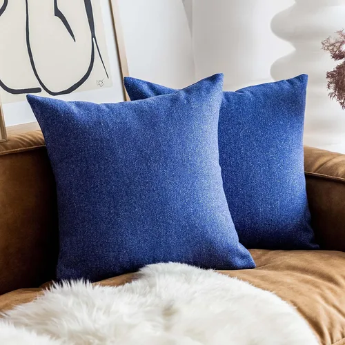 Home Brilliant Fundas de almohada azules de 16 x 16 pulgadas para sofá, juego de 2 fundas de cojín de lino para cama, sofá, fundas de almohada