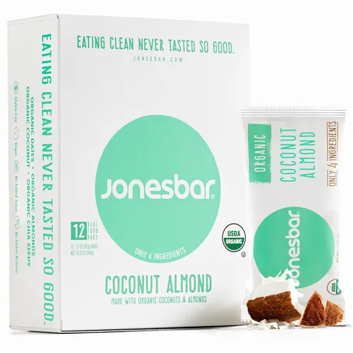 JONESBAR (Coconut Almond, 12 unidades (paquete de 1)) Barra de frutas y nueces orgánica USDA sin OMG, Kosher, vegana, sin gluten, barra de