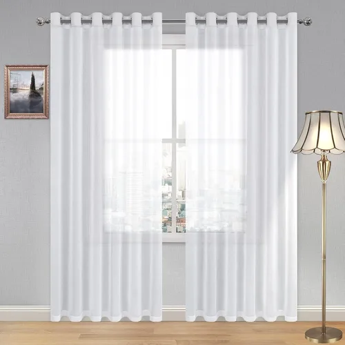 Miniatura 153 de DWCN Cortinas traslúcidas color verde frijol para sala de estar y dormitorio - Cortinas voile con aspecto de lino sintético con ojales en la parte