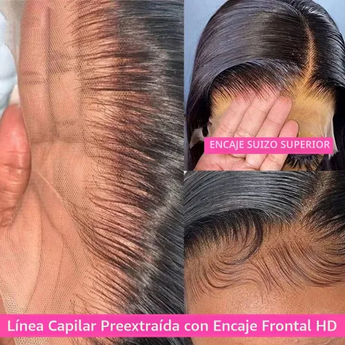 Miniatura 5 de ANDRIA peluca de cabello largo y lacio natural con encaje frontal sin pegamento, cabello sintético y sedoso, peluca con cabello negro de fibra