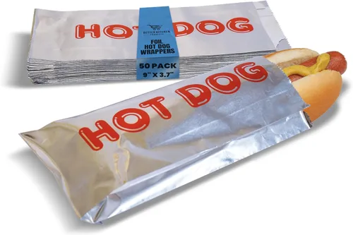 Better Kitchen Products Envolturas de papel de aluminio para perros calientes, 9 x 3.7 pulgadas, fundas aisladas resistentes a la grasa, bolsas