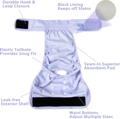 Miniatura 14 de Leekalos Pañales reutilizables lavables para perras, pañales para perras, altamente absorbentes, pañales ajustables para cachorros, pañales