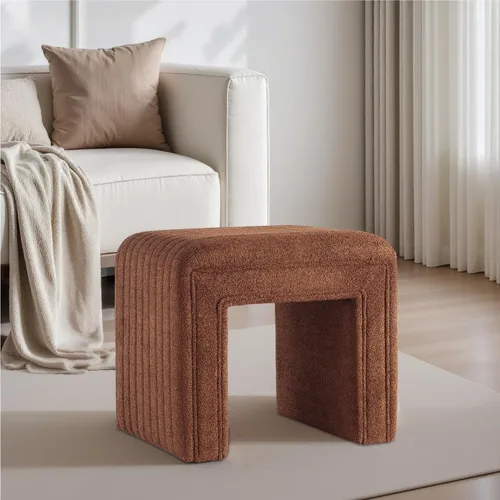 Get Set Style Silla Taburete de Tocador, Otomán Moderno de Boucle Reposapiés con Patas de Madera Banco de Sofá Reposapiés Asiento Adicional para