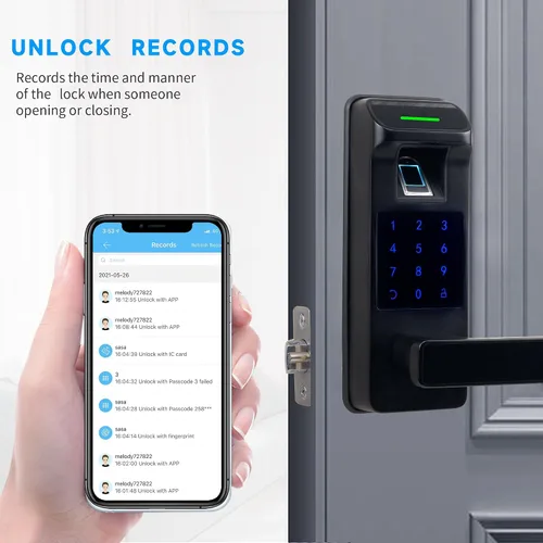 Miniatura 5 de Cerradura de Puerta con Huella Dactilar, Cerradura sin Llave de Pantalla Táctil con Teclado de Servicio Pesado con Control Total por APP con Manija
