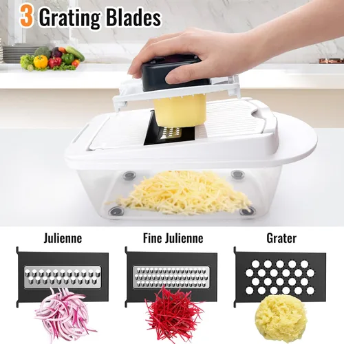 Miniatura 6 de Picador de verduras todo en uno de 8 cuchillas con contenedor, picador de alimentos, picador de cebolla, cortador de verduras para ensalada, Blanco