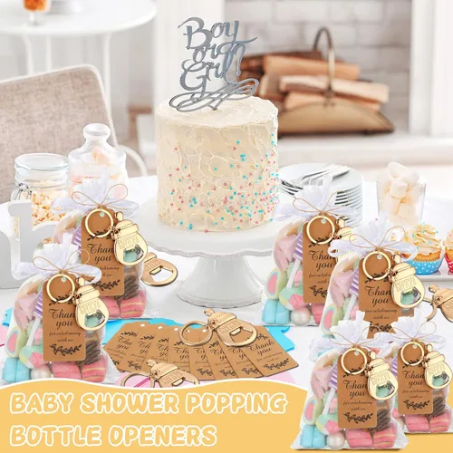 Miniatura 6 de CHENGU Abridores de Botellas Pop para Recuerdos de Baby Shower para Invitados, Decoraciones de Abrebotellas y Souvenirs con Bolsas de Organza