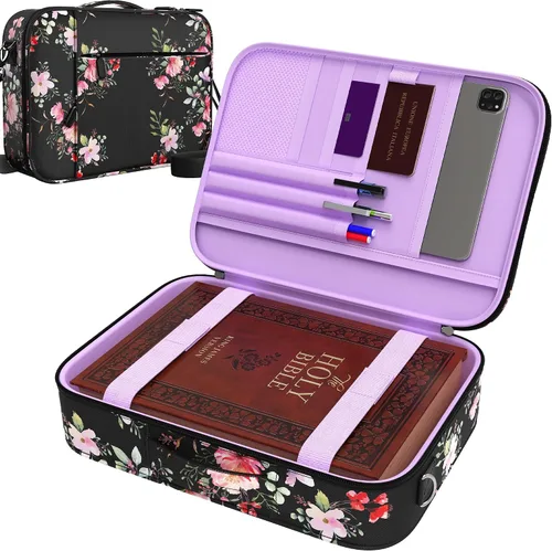 Miniatura 8 de DEHITE Funda para la Biblia para Hombres y Mujeres – Estuche para Biblia Negro Tamaño Extra Grande – Bolso de Mano – Para Libro de 11.2 x 8.4 x 1.8