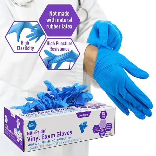 Miniatura 3 de MED PRIDE Guantes desechables de protección multiusos para manos, mezcla de nitrilo-vinilo, medianos 100 - sin polvo, sin látex y sin goma - guantes