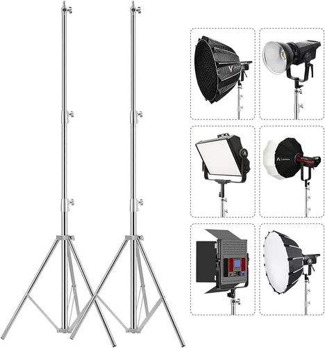 Miniatura 3 de Soporte de luz de acero inoxidable para fotografía, soporte de trípode resistente acolchado con resorte, 9.5 pies/9.2 ft, 2 paquetes de soportes