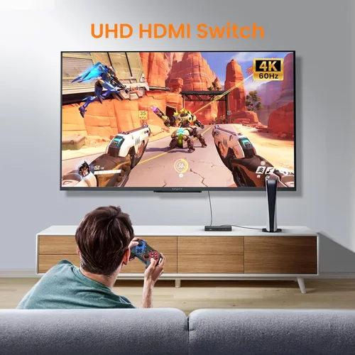 Miniatura 4 de NEWCARE Interruptor HDMI 4K @60Hz 5 en 1 salida, divisor HDMI 5x1 con control remoto, conmutador HDMI compatible con 4K @60Hz, 1440p/1080p@120Hz
