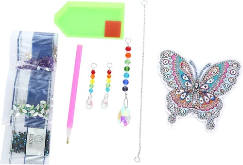Miniatura 4 de Campanillas de viento de animales con pintura de diamantes 5D, kits de pintura de diamante de mariposa por números, colgante con cadena