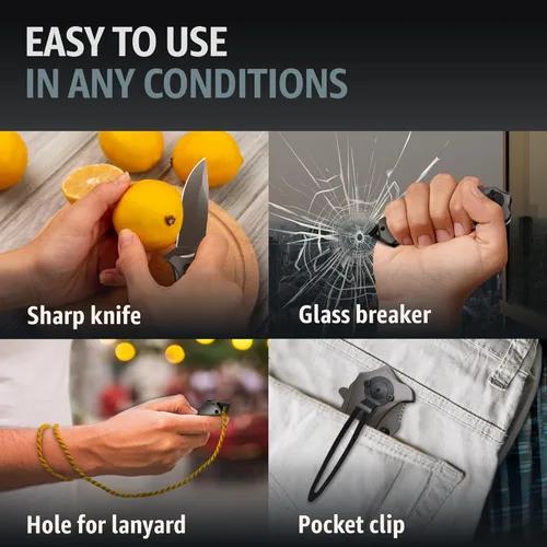 Miniatura 9 de Navaja de bolsillo Grand Way para hombres - Los mejores cuchillos plegables con rompevidrios y clip de bolsillo - Navaja táctica para camping, caza